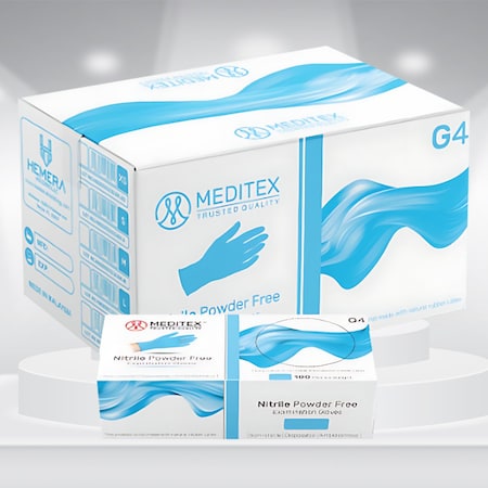 Meditex Meditex G4 (Case), Disposable Gloves, 4 mil Palm, Nitrile, Powder-Free, L, 1000 PK, Ice Blue L